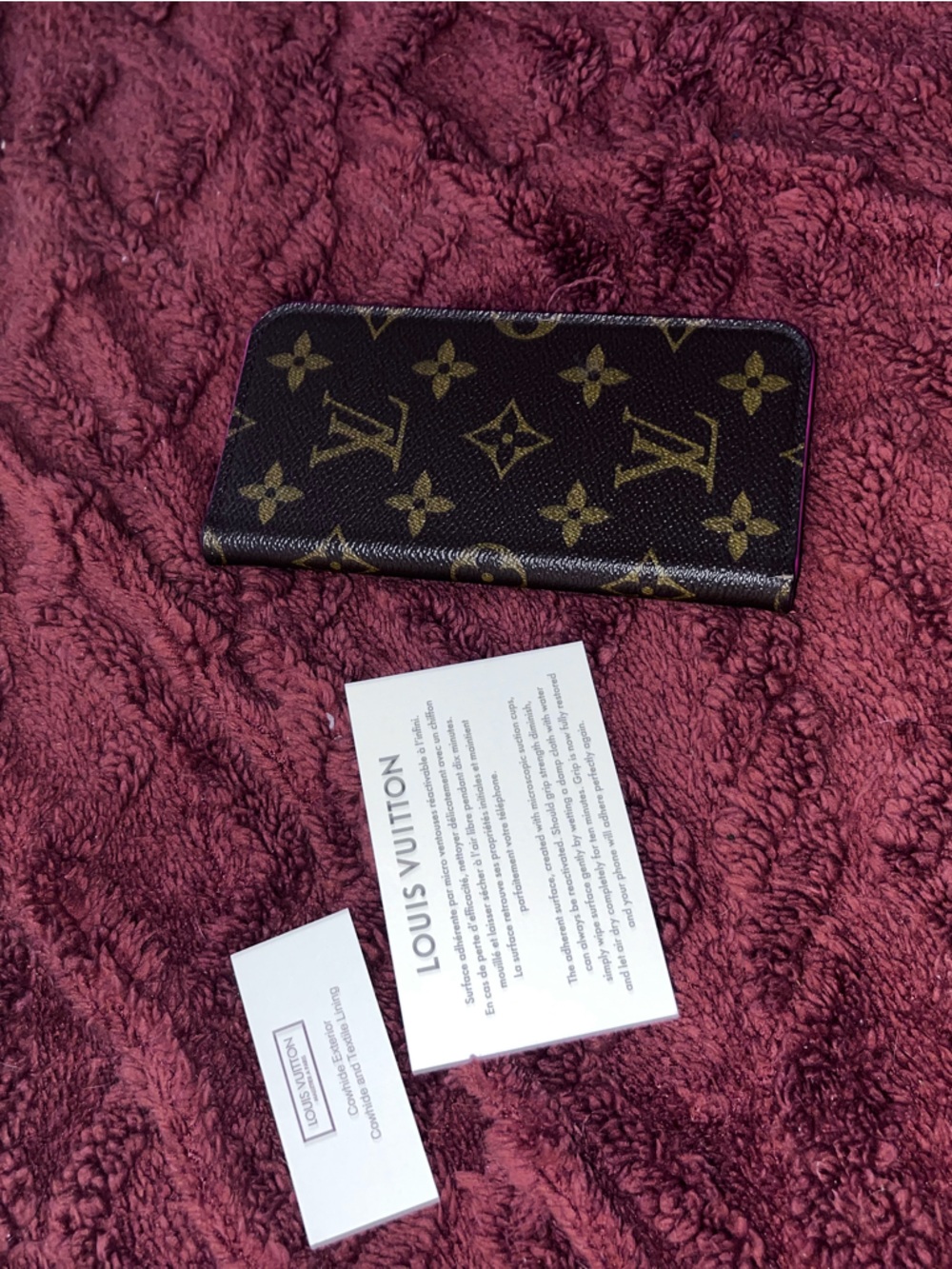 Louis Vuitton White and Burgundy Branded Gold and Pink Monogram Phone Case w/COA